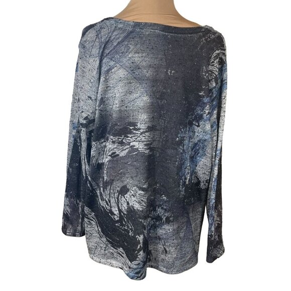 Avenue Women's Top Shirt Black Gray Round Neck Long Sleeve Size 22/24 Stretch - Picture 3 of 8